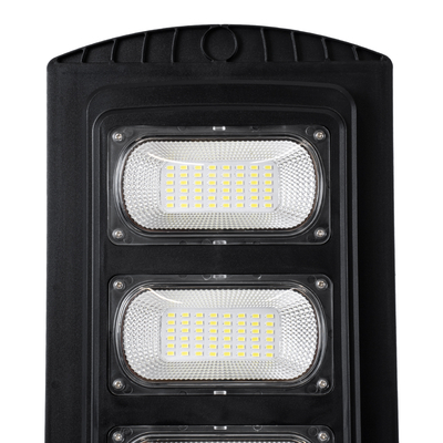 GLOBOSTAR® STREETB 85343 Φωτιστικό Δρόμου LED 90W 4500lm 120° DC 5V με Ενσωματωμένο Φωτοβολταϊκό Panel 6V 12W & Επαναφορτιζόμενη Μπαταρία Li-ion 3.2V 12000mAh με Αισθητήρα Κίνησης-Ημέρας-Νύχτας Αδιάβροχο IP65 Ψυχρό Λευκό 6000K - Μαύρο - Μ24 x Π63 x Υ6cm - 2 Χρόνια Εγγύηση