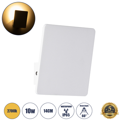 GLOBOSTAR® CUADRADO 60569 Μοντέρνο Φωτιστικό Τοίχου - Απλίκα LED 10W 1000lm 60° AC 220-240V Αδιάβροχο IP65 Θερμό Λευκό 2700K - Bridgelux COB Chip & TÜV SÜD Driver - Λευκό Ματ - Μ14 x Π14 x Υ4.5cm - 5 Χρόνια Εγγύηση