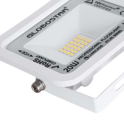 GLOBOSTAR® ATLAS 61409 Προβολέας LED 20W 2300lm 120° AC 220-240V Αδιάβροχο IP67 Θερμό Λευκό 2700K - Lumileds SMD Chip - TÜV Rheinland Certified - Λευκό Ματ - Μ12 x Π2.5 x Υ9.5cm - 5 Χρόνια Εγγύηση