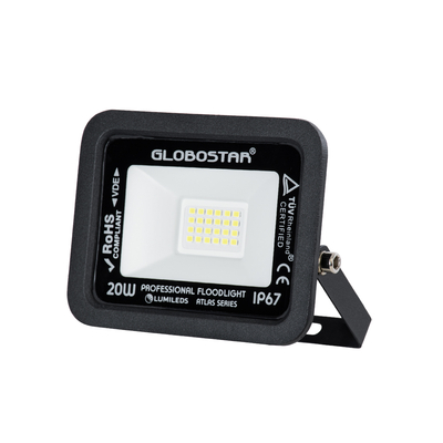 GLOBOSTAR® ATLAS 61410 Προβολέας LED 20W 2500lm 120° AC 220-240V Αδιάβροχο IP67 Ψυχρό Λευκό 6000K - Lumileds SMD Chip - TÜV Rheinland Certified - Μαύρο Ματ - Μ12 x Π2.5 x Υ9.5cm - 5 Χρόνια Εγγύηση