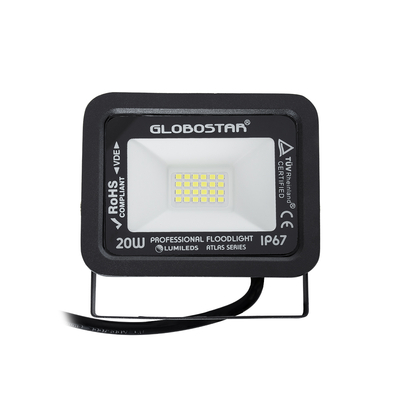 GLOBOSTAR® ATLAS 61410 Προβολέας LED 20W 2500lm 120° AC 220-240V Αδιάβροχο IP67 Ψυχρό Λευκό 6000K - Lumileds SMD Chip - TÜV Rheinland Certified - Μαύρο Ματ - Μ12 x Π2.5 x Υ9.5cm - 5 Χρόνια Εγγύηση