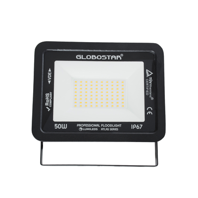 GLOBOSTAR® ATLAS 61424 Προβολέας LED 50W 5750lm 120° AC 220-240V Αδιάβροχο IP67 Θερμό Λευκό 2700K - Lumileds SMD Chip - TÜV Rheinland Certified - Μαύρο Ματ - Μ21 x Π3.5 x Υ16cm - 5 Χρόνια Εγγύηση
