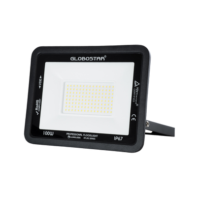 GLOBOSTAR® ATLAS 61426 Προβολέας LED 100W 12000lm 120° AC 220-240V Αδιάβροχο IP67 Φυσικό Λευκό 4500K - Lumileds SMD Chip - TÜV Rheinland Certified - Μαύρο Ματ - Μ27 x Π4 x Υ21cm - 5 Χρόνια Εγγύηση