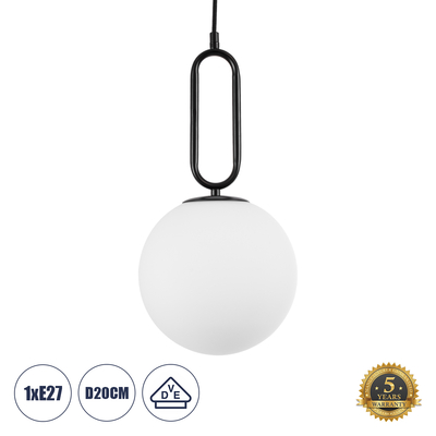 GLOBOSTAR® BELLISSIMO 61489 Μοντέρνο Κρεμαστό Φωτιστικό Οροφής με Ντουί 1 x E27 AC 220-240V IP20 - Λευκό & Μαύρο - Μ20 x Π20 x Υ42cm