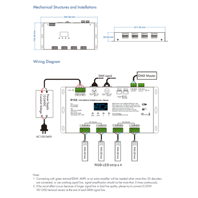 GloboStar® 71451 D12A SKYDANCE DC DMX & RDM Dimmer High Speed Controller / Decoder / Master 12 Καναλιών DC 12-24V 12 x 5A 120W - Max 60.5A 1440W - IP20 Μ25 x Π11.5 x Υ4cm - 5 Years Warranty