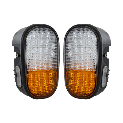 GloboStar® 85455 E57 Mark Σετ 2 x Φανάρια για TOYOTA & UNIVERSAL FORKLIFT Βασικού Φωτισμού για Οχήματα Περονοφόρα - Κλάρκ με Φλας LED 40W DC 10-80V Αδιάβροχα IP6K9K Πορτοκαλί & Ψυχρό Λευκό 6000K  Μ20 x Π8 x Υ12cm