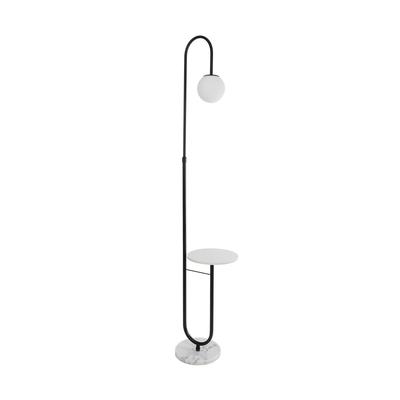 GloboStar® CORDELIA 02026 Μοντέρνο Επιδαπέδιο Φωτιστικό Μονόφωτο 1 x E27 IP20  - Μαύρο Μέταλλο, Λευκό Γυαλί με Λευκό Μάρμαρο - Μ30 x Π38 x Υ180cm