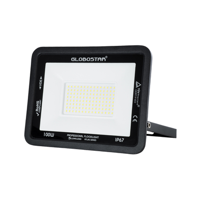 GLOBOSTAR® ATLAS 61425 Προβολέας LED 100W 12500lm 120° AC 220-240V Αδιάβροχο IP67 Ψυχρό Λευκό 6000K - Lumileds SMD Chip - TÜV Rheinland Certified - Μαύρο Ματ - Μ27 x Π4 x Υ21cm - 5 Χρόνια Εγγύηση