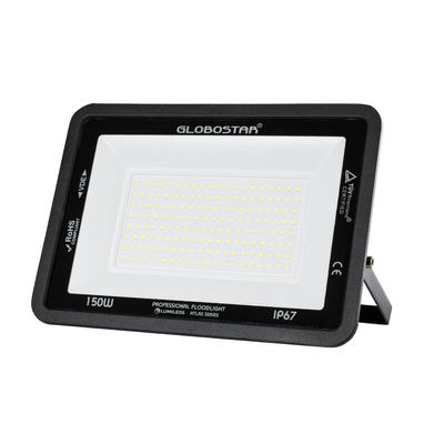 GLOBOSTAR® ATLAS 61428 Προβολέας LED 150W 18750lm 120° AC 220-240V Αδιάβροχο IP67 Ψυχρό Λευκό 6000K - Lumileds SMD Chip - TÜV Rheinland Certified - Μαύρο Ματ - Μ32 x Π4 x Υ23cm - 5 Χρόνια Εγγύηση