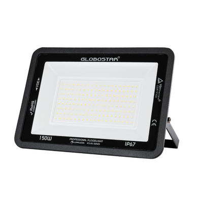 GLOBOSTAR® ATLAS 61429 Προβολέας LED 150W 18000lm 120° AC 220-240V Αδιάβροχο IP67 Φυσικό Λευκό Ματ 4500K - Lumileds SMD Chip - TÜV Rheinland Certified - Μαύρο Ματ - Μ32 x Π4 x Υ23cm - 5 Χρόνια Εγγύηση