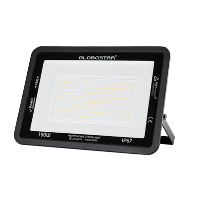 GLOBOSTAR® ATLAS 61430 Προβολέας LED 150W 17250lm 120° AC 220-240V Αδιάβροχο IP67 Θερμό Λευκό 2700K - Lumileds SMD Chip - TÜV Rheinland Certified - Μαύρο Ματ - Μ32 x Π4 x Υ23cm - 5 Χρόνια Εγγύηση