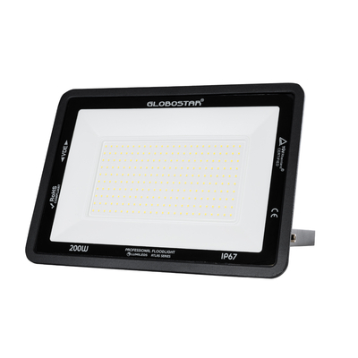 GLOBOSTAR® ATLAS 61432 Προβολέας LED 200W 24000lm 120° AC 220-240V Αδιάβροχο IP67 Φυσικό Λευκό 4500K - Lumileds SMD Chip - TÜV Rheinland Certified - Μαύρο Ματ - Μ38 x Π4 x Υ28cm - 5 Χρόνια Εγγύηση