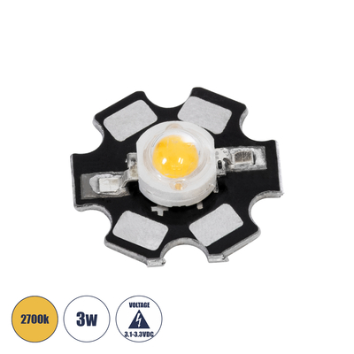 GLOBOSTAR® STARCHIP 73744 High Power Star LED 3W 240lm 90° DC 3.2V IP20 Θερμό Λευκό 2700K Dimmable - Sanan Chip - Μ2 x Π2 x Υ0.6cm - 2 Χρόνια Εγγύηση
