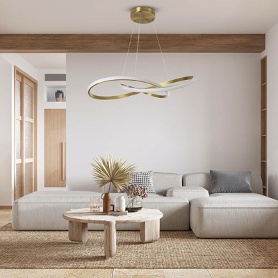 GLOBOSTAR® DEXTER 60916 Μοντέρνο Κρεμαστό Φωτιστικό Οροφής LED 90W 10080lm 300° AC 220-240V IP20 Ρυθμιζόμενο Λευκό CCT με Χειριστήριο από 2700K έως 6000K Dimmable - Lumileds SMD Chip - Χρυσό Βούρτσας - Μ73 x Π73 x Υ16cm - 3 Χρόνια Εγγύηση