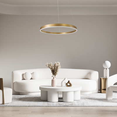 GLOBOSTAR® VENOM 61184 Μοντέρνο Κρεμαστό Φωτιστικό Οροφής LED 75W 8818lm 120° AC 220-240V IP20 Ρυθμιζόμενο Λευκό CCT με Χειριστήριο από 2700K έως 6000K Dimmable - Lumileds SMD Chip - Χρυσό Βούρτσας - Μ100 x Π100 x Υ6.5cm - 3 Χρόνια Εγγύηση