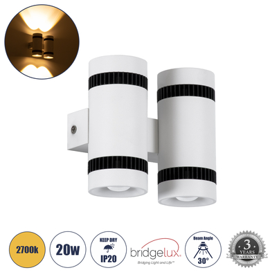 GLOBOSTAR® CANNONAL 60578 Μοντέρνο Φωτιστικό Τοίχου - Απλίκα LED 20W 2300lm 30° AC 220-240V IP20 Θερμό Λευκό 2700K - Bridgelux COB Chip & TÜV SÜD Driver - Μαύρο Ματ & Λευκό Ματ - Μ12 x Π6.5 x Υ11cm - 3 Χρόνια Εγγύηση