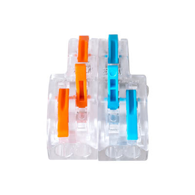 GloboStar® FAST-CONNECT 69909 Διπλή σε Τετραπλή Κλέμα Ταχείας Σύνδεσης & Διακλάδωσης Καλωδίων - 2 x Είσοδοι & 4 x Έξοδοι με Συμβατή Διατομή Καλωδίων 0.08mm² έως 2.5mm² - 250V/4KV 32A Max - Μ2.6 x Π4 x Υ1.5cm - Διάφανο με Πορτοκαλί & Μπλε - Πακέτο 5 Τεμαχίων - 5 Years Warranty