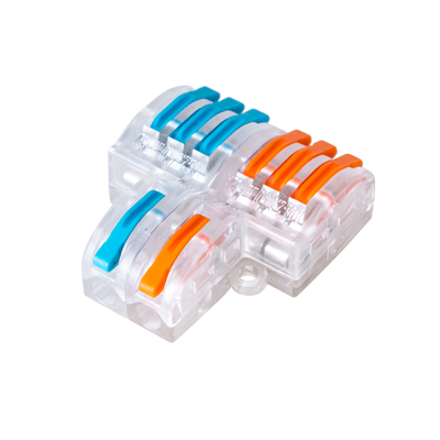 GloboStar® FAST-CONNECT 69910 Διπλή σε Εξαπλή Κλέμα Ταχείας Σύνδεσης & Διακλάδωσης Καλωδίων - 2 x Είσοδοι & 6 x Έξοδοι με Συμβατή Διατομή Καλωδίων 0.08mm² έως 2.5mm² - 250V/4KV 32A Max - Μ3.6 x Π4 x Υ1.5cm - Διάφανο με Πορτοκαλί & Μπλε - Πακέτο 5 Τεμαχίων - 5 Years Warranty