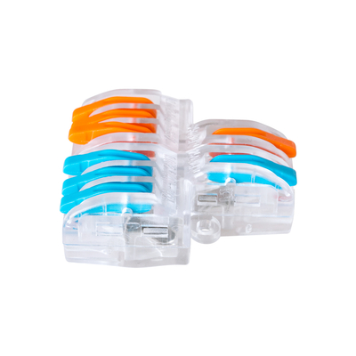 GloboStar® FAST-CONNECT 69910 Διπλή σε Εξαπλή Κλέμα Ταχείας Σύνδεσης & Διακλάδωσης Καλωδίων - 2 x Είσοδοι & 6 x Έξοδοι με Συμβατή Διατομή Καλωδίων 0.08mm² έως 2.5mm² - 250V/4KV 32A Max - Μ3.6 x Π4 x Υ1.5cm - Διάφανο με Πορτοκαλί & Μπλε - Πακέτο 5 Τεμαχίων - 5 Years Warranty
