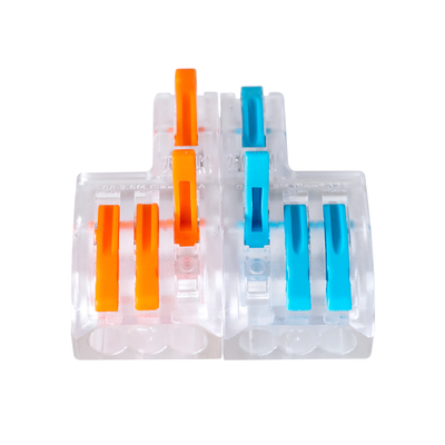 GloboStar® FAST-CONNECT 69910 Διπλή σε Εξαπλή Κλέμα Ταχείας Σύνδεσης & Διακλάδωσης Καλωδίων - 2 x Είσοδοι & 6 x Έξοδοι με Συμβατή Διατομή Καλωδίων 0.08mm² έως 2.5mm² - 250V/4KV 32A Max - Μ3.6 x Π4 x Υ1.5cm - Διάφανο με Πορτοκαλί & Μπλε - Πακέτο 5 Τεμαχίων - 5 Years Warranty