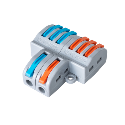 GloboStar® FAST-CONNECT 69914 Διπλή σε Εξαπλή Κλέμα Ταχείας Σύνδεσης & Διακλάδωσης Καλωδίων - 2 x Είσοδοι & 6 x Έξοδοι με Συμβατή Διατομή Καλωδίων 0.08mm² έως 2.5mm² - 250V/4KV 32A Max - Μ3.6 x Π4 x Υ1.5cm - Γκρι με Πορτοκαλί & Μπλε - Πακέτο 5 Τεμαχίων - 5 Years Warranty