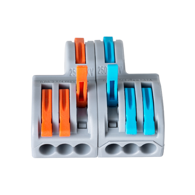 GloboStar® FAST-CONNECT 69914 Διπλή σε Εξαπλή Κλέμα Ταχείας Σύνδεσης & Διακλάδωσης Καλωδίων - 2 x Είσοδοι & 6 x Έξοδοι με Συμβατή Διατομή Καλωδίων 0.08mm² έως 2.5mm² - 250V/4KV 32A Max - Μ3.6 x Π4 x Υ1.5cm - Γκρι με Πορτοκαλί & Μπλε - Πακέτο 5 Τεμαχίων - 5 Years Warranty