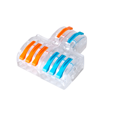 GloboStar® FAST-CONNECT 69910 Διπλή σε Εξαπλή Κλέμα Ταχείας Σύνδεσης & Διακλάδωσης Καλωδίων - 2 x Είσοδοι & 6 x Έξοδοι με Συμβατή Διατομή Καλωδίων 0.08mm² έως 2.5mm² - 250V/4KV 32A Max - Μ3.6 x Π4 x Υ1.5cm - Διάφανο με Πορτοκαλί & Μπλε - Πακέτο 5 Τεμαχίων - 5 Years Warranty