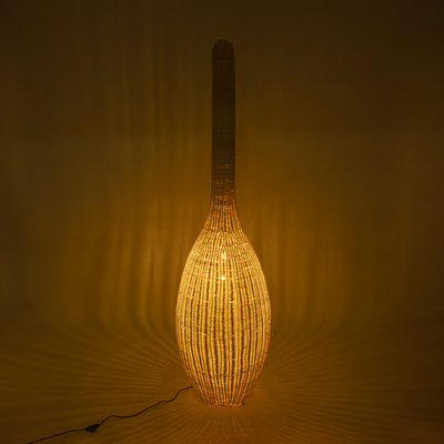 GloboStar® PARADIS 01846 Boho Επιδαπέδιο Φωτιστικό Μονόφωτο 1 x E27 IP20 Μπεζ Ξύλο - Μ50 x Π50 x Υ180cm