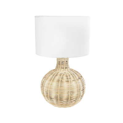 GloboStar® HASUMI 01959 Boho Επιτραπέζιο Φωτιστικό Πορτατίφ Μονόφωτο 1 x E27 IP20 Μπεζ Ξύλο με Λευκό Ύφασμα - Μ30 x Π30 x Υ50cm