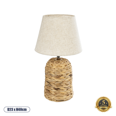 GLOBOSTAR® HOLOKAI 01960 Boho Επιτραπέζιο Φωτιστικό Πορτατίφ με Ντουί 1 x E27 AC 220-240V IP20 - Μπεζ & Λευκό - Μ23 x Π23 x Υ40cm