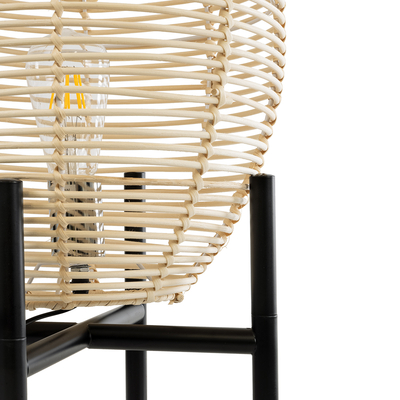 GloboStar® NERINA 02014 Boho Επιτραπέζιο Φωτιστικό Πορτατίφ Μονόφωτο 1 x E27 IP20 Μαύρο Μέταλλο με Μπεζ Ξύλο - Μ30 x Π30 x Υ50cm