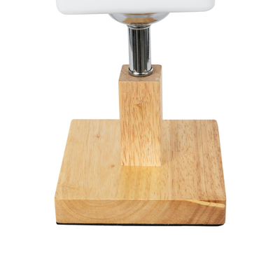 GloboStar® COVE 02037 Μοντέρνο Επιτραπέζιο Φωτιστικό Πορτατίφ Μονόφωτο 1 x E27 IP20 Μπεζ Ξύλο, Ασημί Μέταλλο με Λευκό Γυαλί - Μ12 x Π12 x Υ25cm