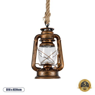 GLOBOSTAR® BARBAROSSA 01706 Vintage Κρεμαστό Φωτιστικό Οροφής με Ντουί 1 x E27 AC 220-240V IP20 - Χάλκινο Εφέ Σκουριάς - Μ18 x Π18 x Υ28cm