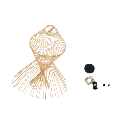 GLOBOSTAR® YOSHI 01928 Boho Κρεμαστό Φωτιστικό Οροφής με Ντουί 1 x E27 AC 220-240V IP20 - Μπεζ - Μ35 x Π35 x Υ60cm