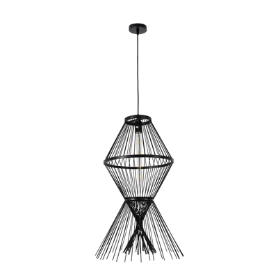 GLOBOSTAR® YOSHI 01929 Boho Κρεμαστό Φωτιστικό Οροφής με Ντουί 1 x E27 AC 220-240V IP20 - Μαύρο - Μ35 x Π35 x Υ60cm
