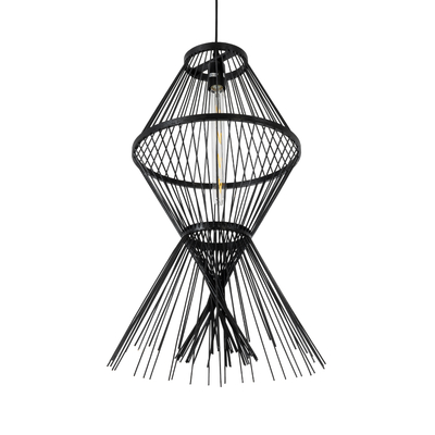 GLOBOSTAR® YOSHI 01929 Boho Κρεμαστό Φωτιστικό Οροφής με Ντουί 1 x E27 AC 220-240V IP20 - Μαύρο - Μ35 x Π35 x Υ60cm