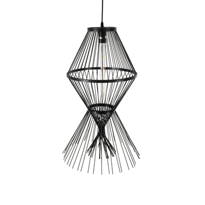 GLOBOSTAR® YOSHI 01929 Boho Κρεμαστό Φωτιστικό Οροφής με Ντουί 1 x E27 AC 220-240V IP20 - Μαύρο - Μ35 x Π35 x Υ60cm