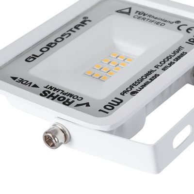 GLOBOSTAR® ATLAS 61406 Προβολέας LED 10W 1150lm 120° AC 220-240V Αδιάβροχο IP67 Θερμό Λευκό 2700K - Lumileds SMD Chip - TÜV Rheinland Certified - Λευκό Ματ - Μ10 x Π2 x Υ8cm - 5 Χρόνια Εγγύηση
