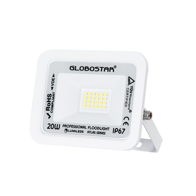 GLOBOSTAR® ATLAS 61407 Προβολέας LED 20W 2500lm 120° AC 220-240V Αδιάβροχο IP67 Ψυχρό Λευκό 6000K - Lumileds SMD Chip - TÜV Rheinland Certified - Λευκό Ματ - Μ12 x Π2.5 x Υ9.5cm - 5 Χρόνια Εγγύηση