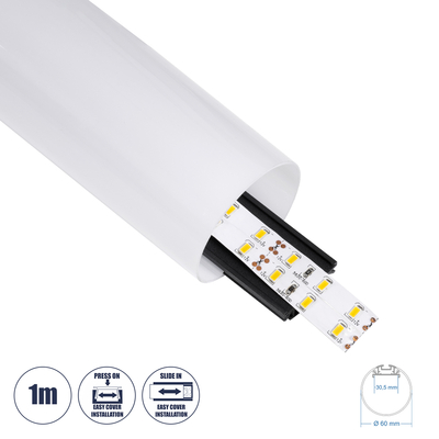 GLOBOSTAR® ALP-ROUND TUBIT 70856-1M Επιφανειακό & Κρεμαστό Προφίλ Αλουμινίου με Λευκό Γαλακτερό Πατητό Κάλυμμα για Ταινίες LED IP20 - Μαύρο & Λευκό - Μ100 x Π6 x Υ6cm