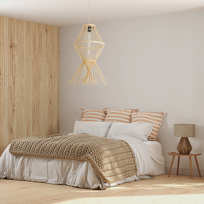 GLOBOSTAR® YOSHI 01928 Boho Κρεμαστό Φωτιστικό Οροφής με Ντουί 1 x E27 AC 220-240V IP20 - Μπεζ - Μ35 x Π35 x Υ60cm