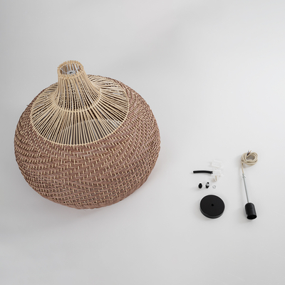 GLOBOSTAR® PANAMA 01953 Boho Κρεμαστό Φωτιστικό Οροφής με Ντουί 1 x E27 AC 220-240V IP20 - Μπεζ & Καφέ - Μ60 x Π60 x Υ60cm