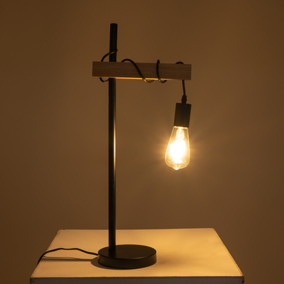 GLOBOSTAR® MINDELO 02032 Μοντέρνο Επιτραπέζιο Φωτιστικό Πορτατίφ με Ντουί 1 x E27 AC 220-240V IP20 - Μαύρο & Μπεζ - Μ25 x Π15 x Υ60cm