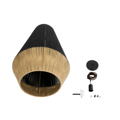 GLOBOSTAR® SALERNO 02080 Boho Κρεμαστό Φωτιστικό Οροφής με Ντουί 1 x E27 AC 220-240V IP20 - Μαύρο & Μπεζ - Μ50 x Π50 x Υ80cm