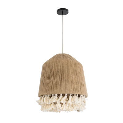 GLOBOSTAR® PUERTORICO 02092 Boho Κρεμαστό Φωτιστικό Οροφής με Ντουί 1 x E27 AC 220-240V IP20 - Μπεζ & Λευκό - Μ40 x Π40 x Υ45cm