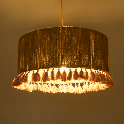 GLOBOSTAR® PUERTORICO 02096 Boho Κρεμαστό Φωτιστικό Οροφής με Ντουί 1 x E27 AC 220-240V IP20 - Μπεζ & Ροζ - Μ50 x Π50 x Υ27cm