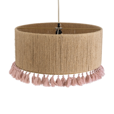 GLOBOSTAR® PUERTORICO 02096 Boho Κρεμαστό Φωτιστικό Οροφής με Ντουί 1 x E27 AC 220-240V IP20 - Μπεζ & Ροζ - Μ50 x Π50 x Υ27cm