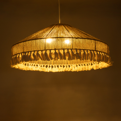 GLOBOSTAR® PUERTORICO 02099 Boho Κρεμαστό Φωτιστικό Οροφής με Ντουί 3 x E27 AC 220-240V IP20 - Μπεζ & Λευκό - Μ80 x Π80 x Υ35cm