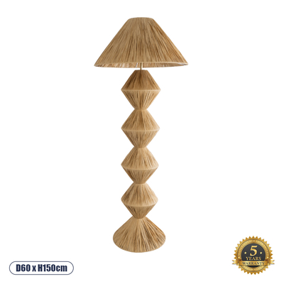 GloboStar® LUANA 02108 Boho Επιδαπέδιο Φωτιστικό Μονόφωτο 1 x E27 IP20 Μπεζ Raffia - Μ60 x Π60 x Υ150cm