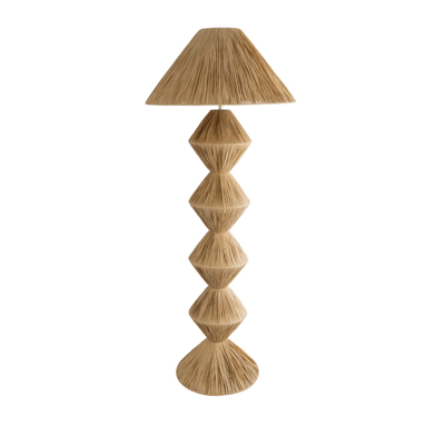 GloboStar® LUANA 02108 Boho Επιδαπέδιο Φωτιστικό Μονόφωτο 1 x E27 IP20 Μπεζ Raffia - Μ60 x Π60 x Υ150cm